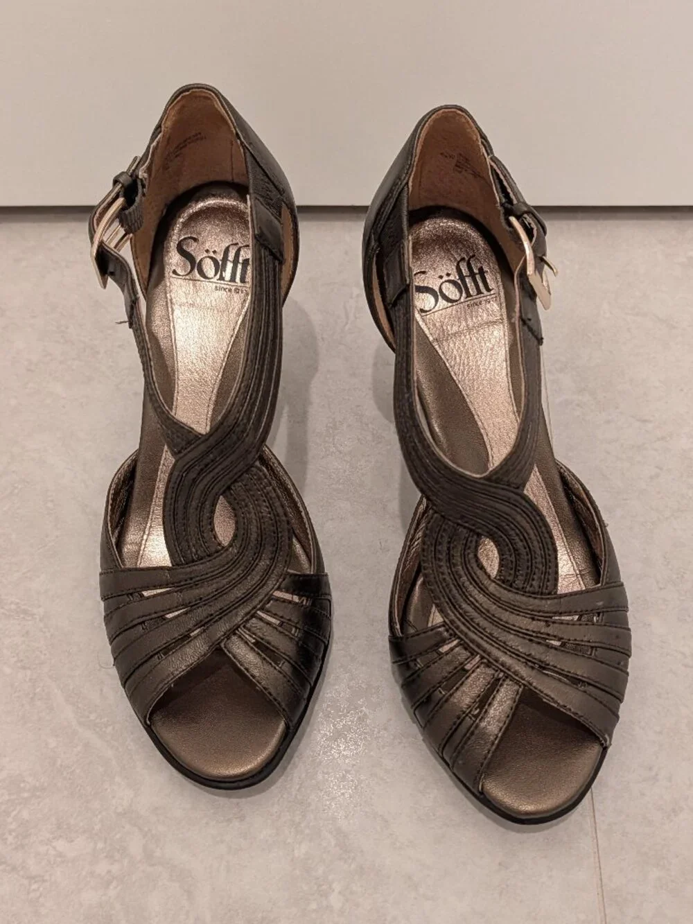 Sofft 6.5W Graciella Bronze Leather Open Peep Toe High Heel Dress Sandals - Picture 1 of 13